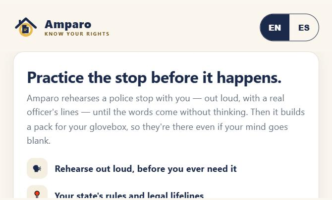 Amparo — bilingual traffic-stop rights app