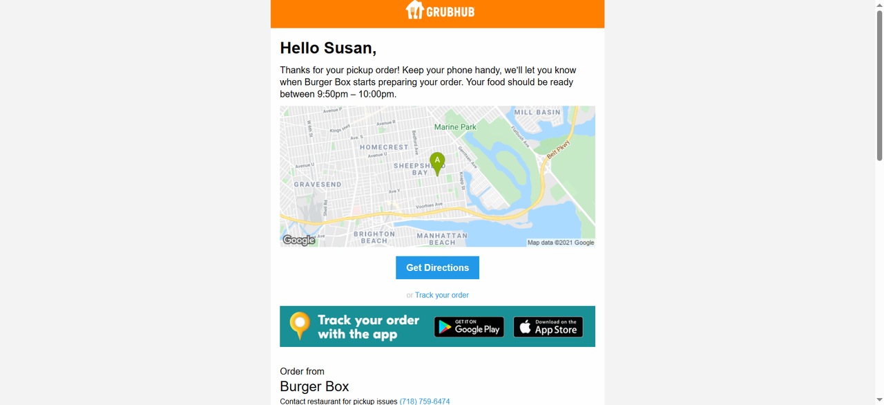 Grubhub promotional email